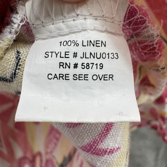 Choices Top Women M Floral Orange Yellow Linen Pullover 3/4 Sleeves Notch Neck - Picture 12 of 14